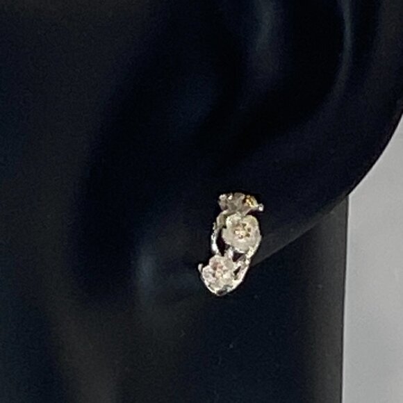 Silver Plated Copper Cherry Blossom Branch Earrings - Picture 5 of 6